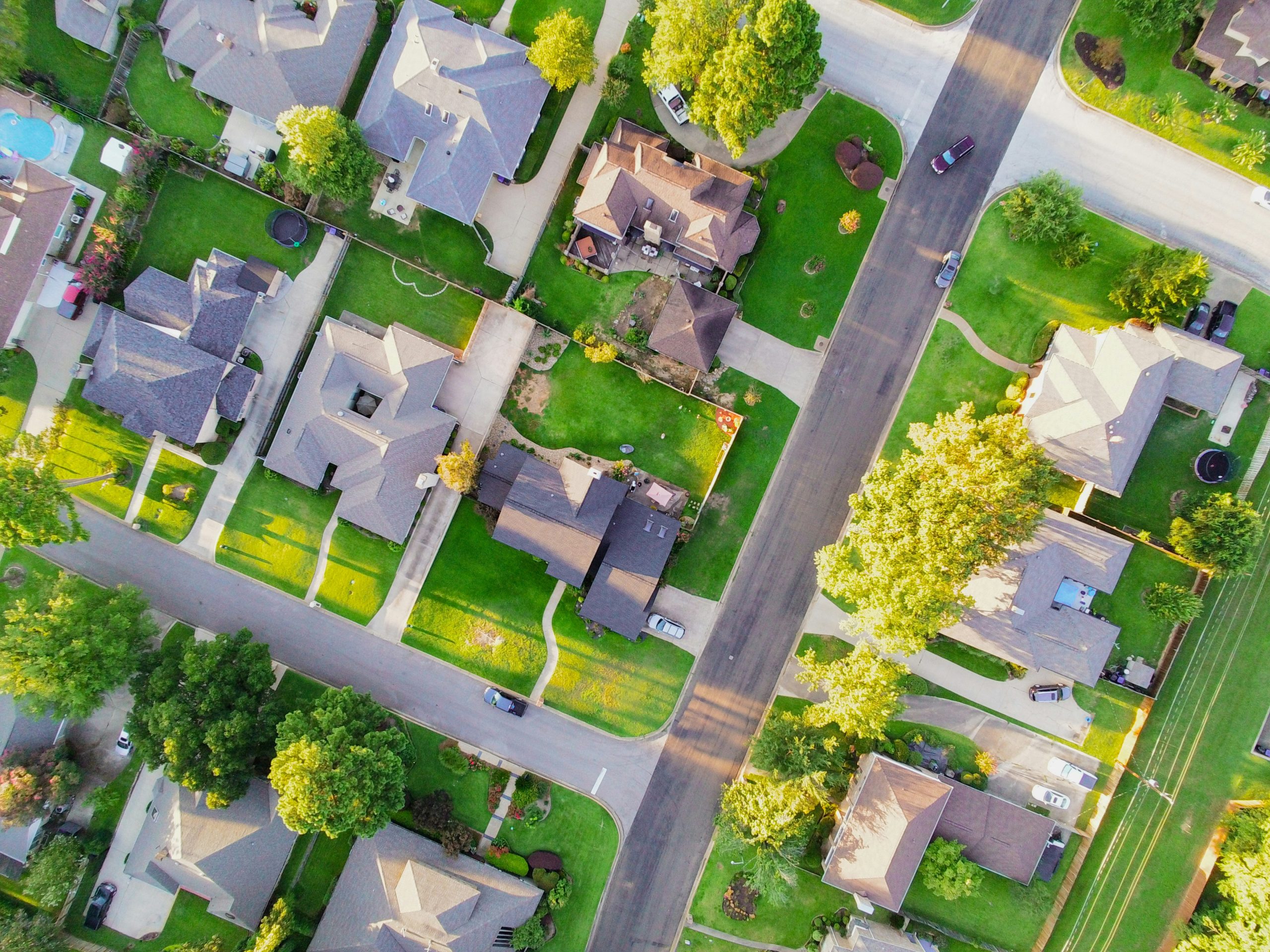 Residential neighborhood viewed from above